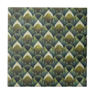 Retro Green Olive Geometric Art Pattern Tile