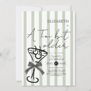 Retro Green Olive Martini Birthday Invitation