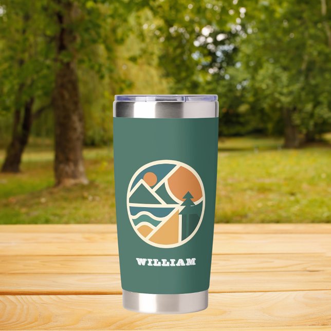 Retro green orange Mountain Adventure Camping Insulated Tumbler (Creator Uploaded)