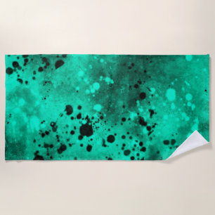 Retro Green Paint Splatter  Beach Towel