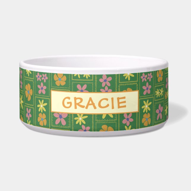 Retro Green Patchwork Floral Custom Large Dog (Front)
