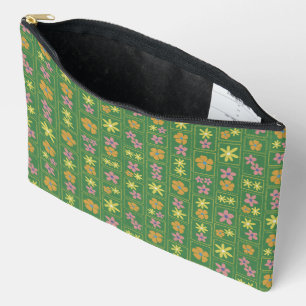 Retro Green Patchwork Floral Large Accessory Pouch
