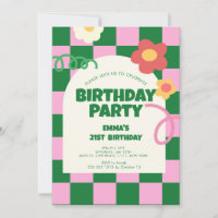 Retro Green Pink Chequered 21st Birthday Party