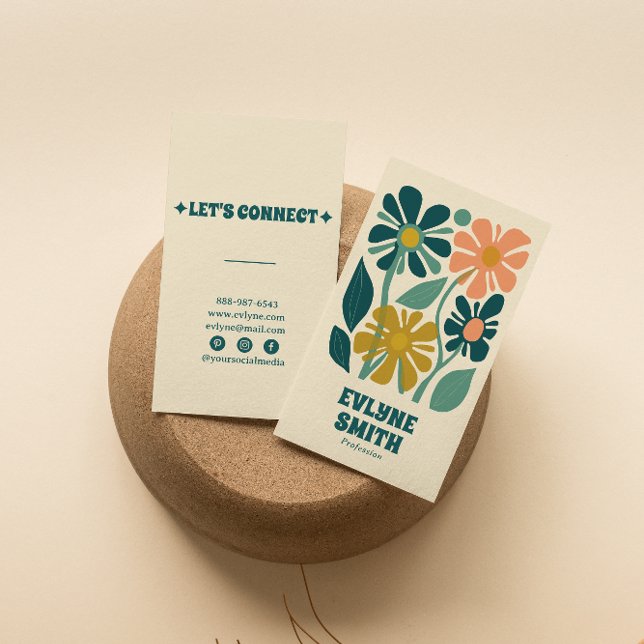 Retro Green Pink Groovy Boho Chic Floral Unique Business Card (Creator Uploaded)
