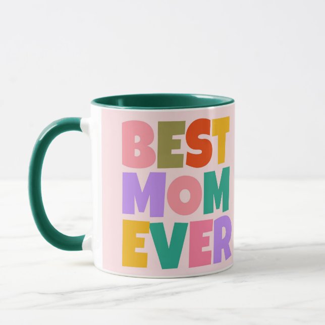 Retro Green Pink Mothers Day Photo  Mug (Left)