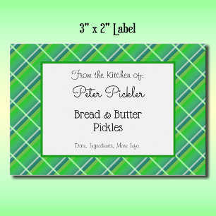 Retro Green Plaid Custom Food Label