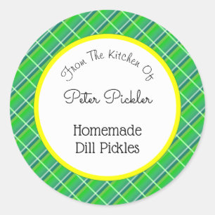 Retro Green Plaid Custom Pickling or Baking Classic Round Sticker