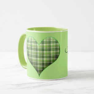 Retro green plaid heart St Patrick I love Irish Mug
