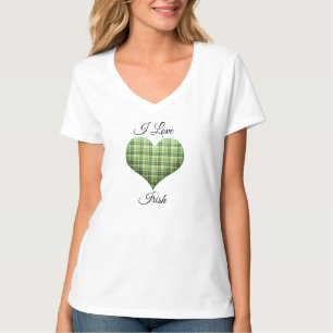 Retro green plaid heart St Patrick I love Irish T-Shirt