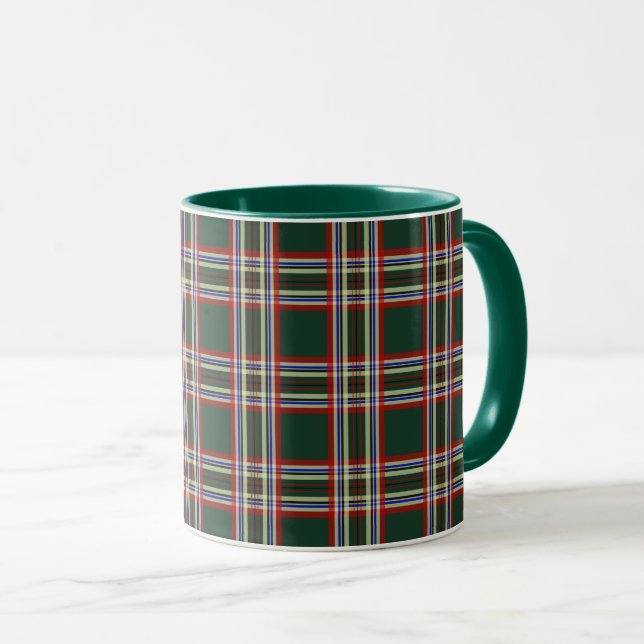 Retro green Plaid Holiday Mug (Front Right)