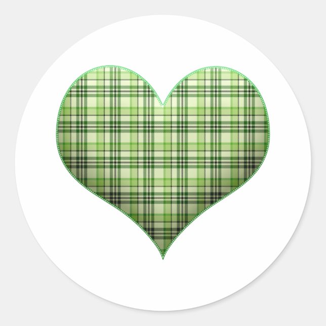 Retro green plaid puffy heart St Patrick   Classic Round Sticker (Front)