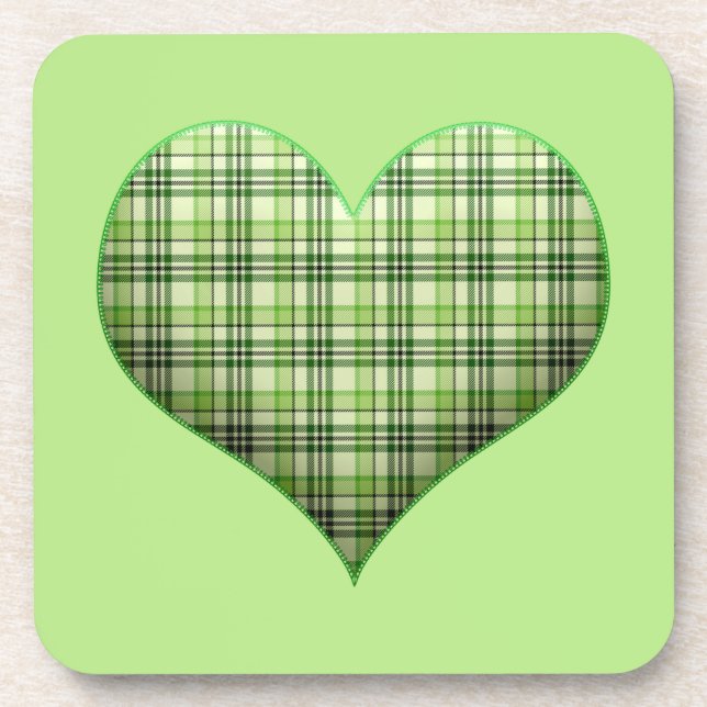 Retro green plaid puffy heart St Patrick   Coaster (Front)