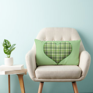 Retro green plaid puffy heart St Patrick   Lumbar Cushion