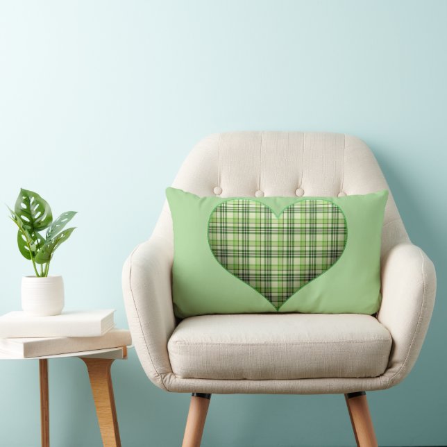 Retro green plaid puffy heart St Patrick   Lumbar Cushion (Chair)