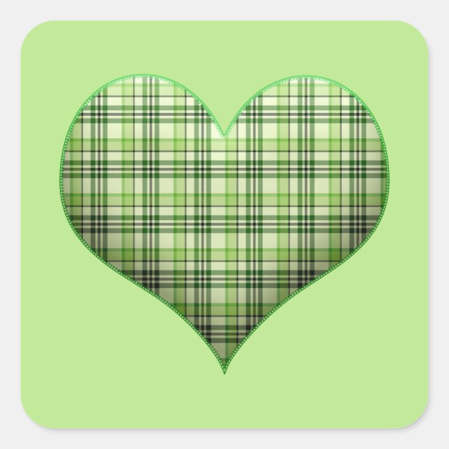 Retro green plaid puffy heart St Patrick   Square Sticker (Front)