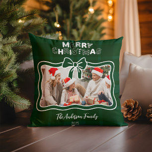 Retro Green Plaid Whimsical Christmas  Cushion