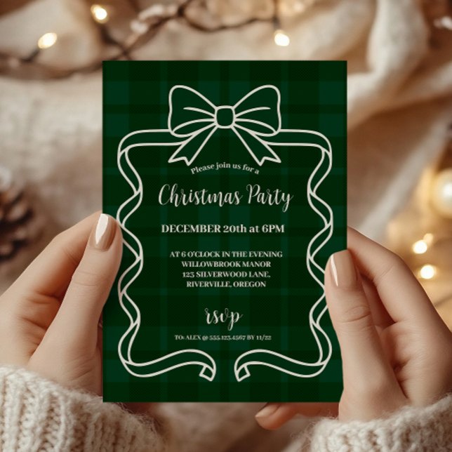 Retro Green Plaid Whimsical Christmas  Invitation (Creator Uploaded)