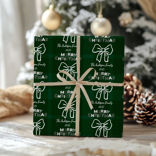 Retro Green Plaid Whimsical Christmas  Wrapping Paper (Creator Uploaded)