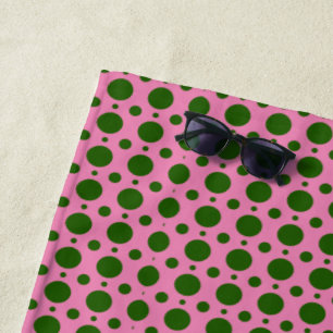 Retro Green Polka Dots Beach Towel