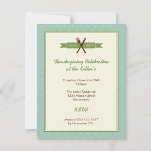 Retro green polka dots frame hostess dinner party invitation