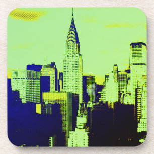 Retro Green Pop Art Comic Dot New York City Coaster