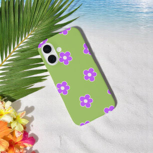 Retro Green Purple Floral Whimsical Preppy Hippie iPhone 16 Case