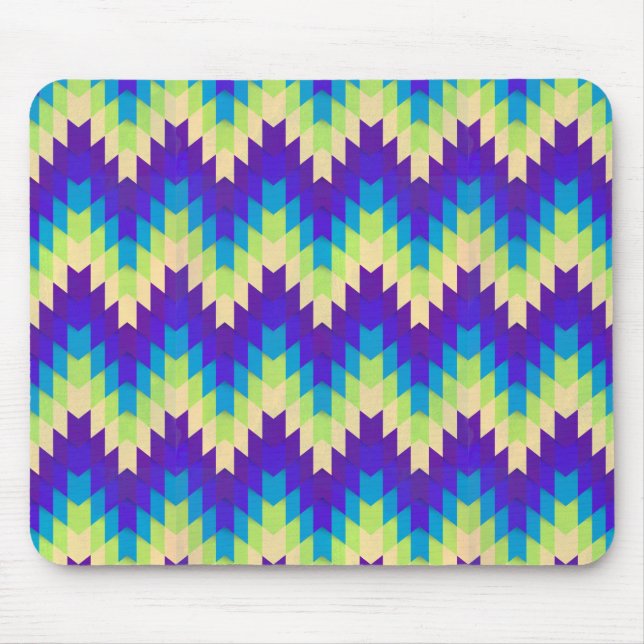Retro Green & Purple Wacky Geometric Pattern Mouse Mat (Front)