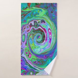 Retro Green, Red and Magenta Abstract Groovy Swirl Bath Towel