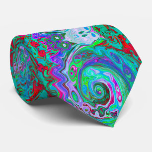 Retro Green, Red and Magenta Abstract Groovy Swirl Tie