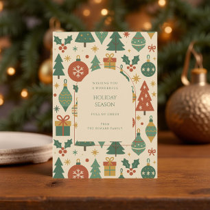 Retro Green Red Mid Century Modern Holiday Card