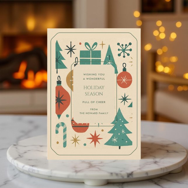 Retro Green Red Mid Century Modern Holiday Card  (Creator Uploaded)