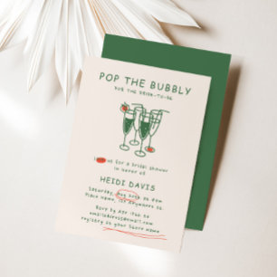 Retro Green & Red Pop The Bubbly Bridal Shower Invitation