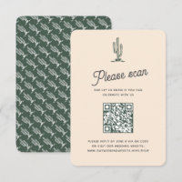 Retro Green Saguaro Cacti Desert Wedding QR Code