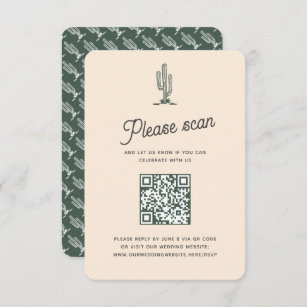 Retro Green Saguaro Cacti Desert Wedding QR Code RSVP Card