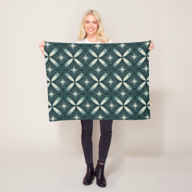 retro green shapes fleece blanket (In Situ)