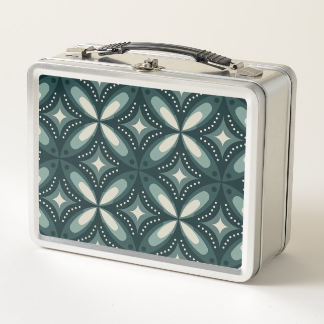 retro green shapes metal lunch box (Front)