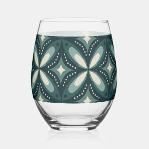 retro green shapes stemless wine glass