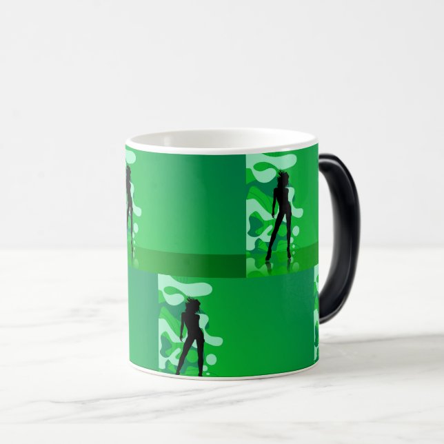 Retro Green Silhouette of a Woman Dancing  Magic Mug (Front Right)