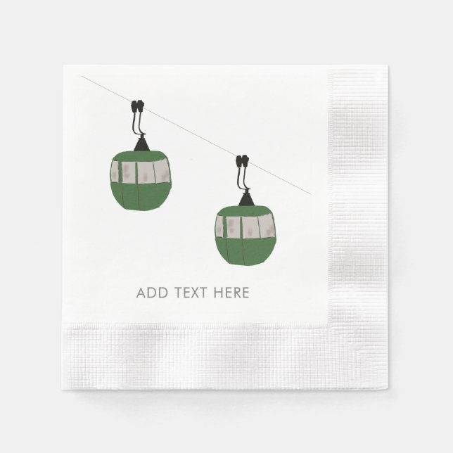 Retro Green Ski Gondola Lift Skiers Napkin (Front)