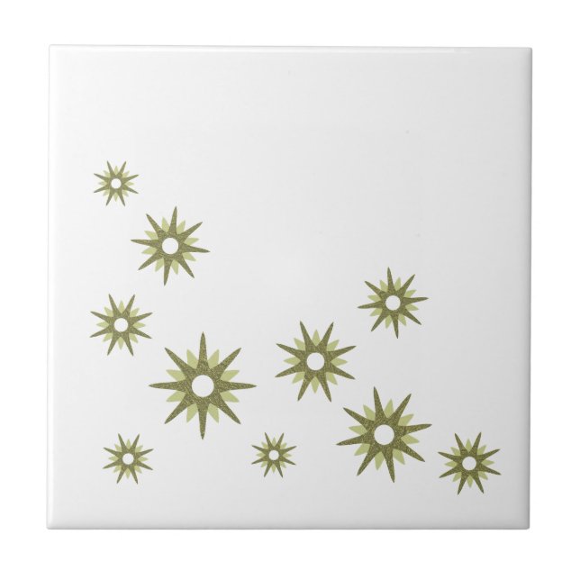 Retro Green Starburst Design Ceramic Tile (Front)