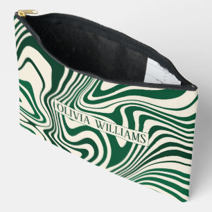 Retro Green Swirl Abstract Pattern Accessory Pouch