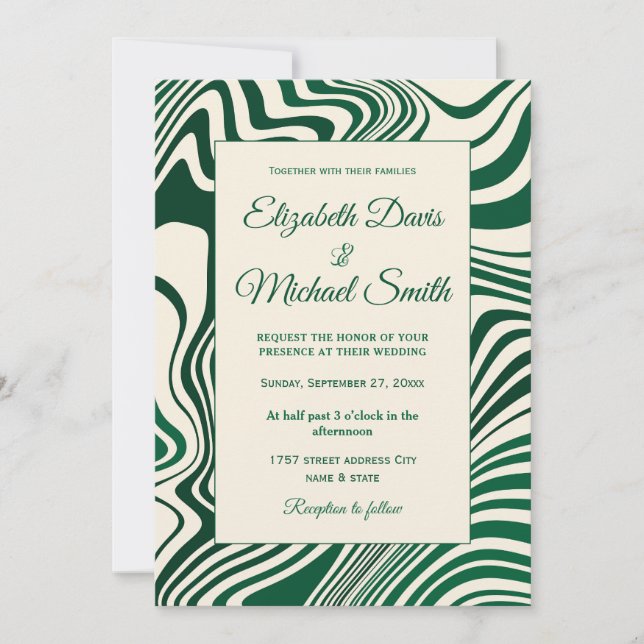 Retro Green Swirl Abstract Pattern Invitation (Front)