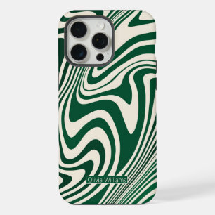 Retro Green Swirl Abstract Pattern iPhone 15 Pro Max Case