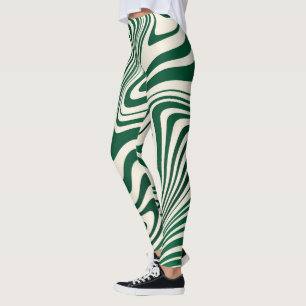 Retro Green Swirl Abstract Pattern Leggings