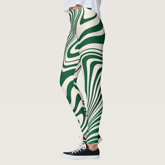 Retro Green Swirl Abstract Pattern Leggings (Left)