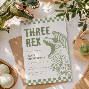 Retro Green T Rex Dinosaur Birthday Party Invitation