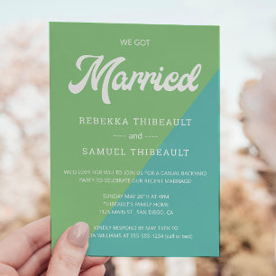 Retro Green Teal Colour Block Wedding Casual Party Invitation