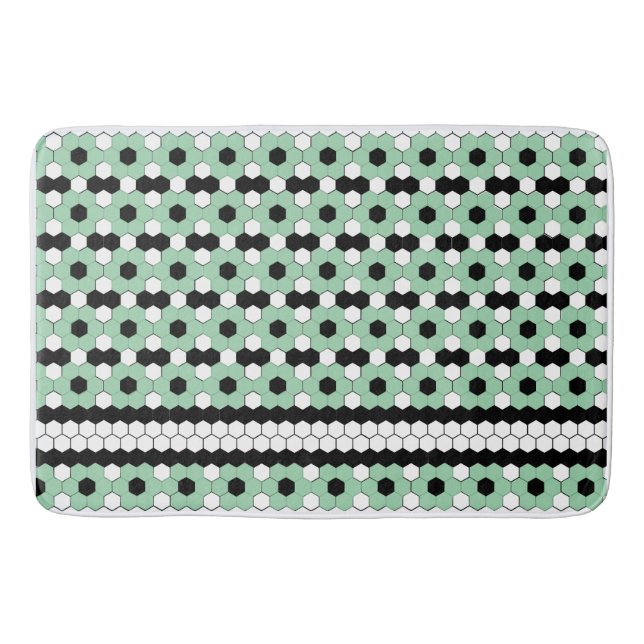 Retro Green Tile Flower Design Bath Mat (Front)