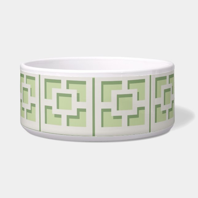 Retro Green Trellis Ceramic Pet Bowl (Front)