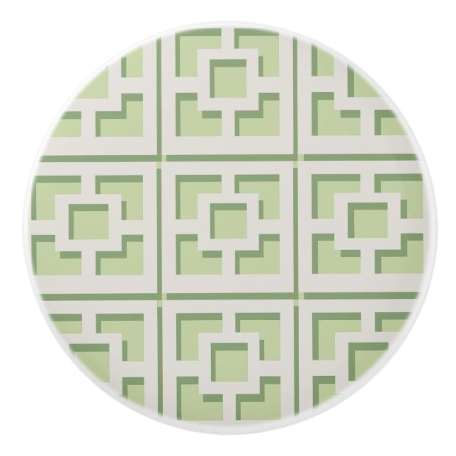 Retro Green Trellis Ceramic Pull (Front)